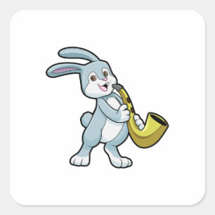 Bunny at Music with Saxophone Square Sticker
