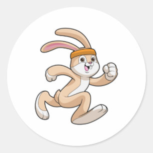 Bunny at Running with Headband Classic Round Sticker