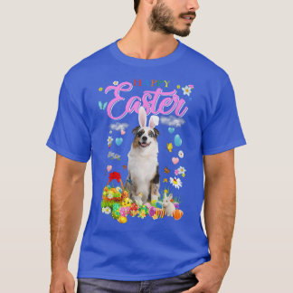 Bunny Australian Shepherd Dog Happy Easter Eggs  T-Shirt