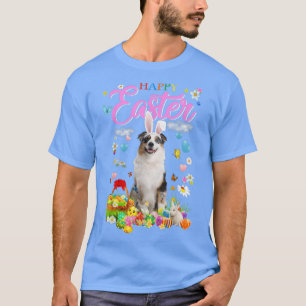 Bunny Australian Shepherd Dog Happy Easter Eggs T-Shirt