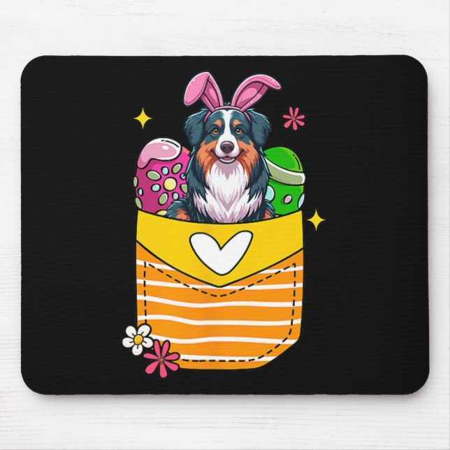 Bunny Australian Shepherd Easter Chocolate Eggs In Mouse Mat (Front)