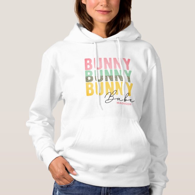Bunny Babe Cute Modern Girly Easter Personalised Hoodie (Front)