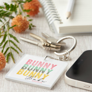 Bunny Babe Cute Modern Girly Easter Personalised Key Ring