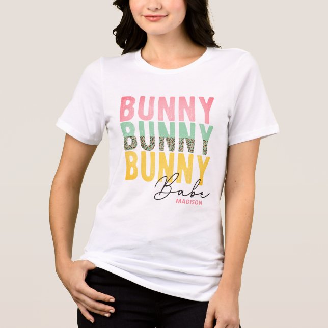 Bunny Babe Cute Modern Girly Easter Personalised Tri-Blend Shirt (Front)