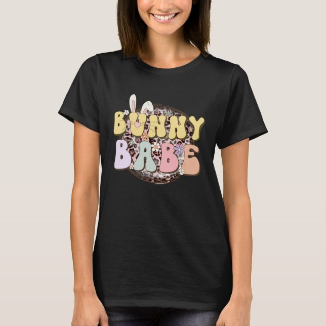 Bunny Babe Rabbit Ear Buffalo Plaid Retro Groovy E T-Shirt (Front)