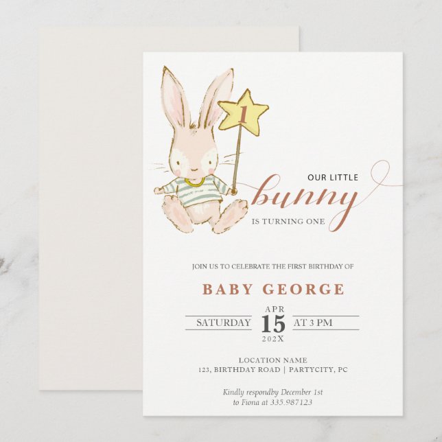 Bunny baby birthday Invitation (Front/Back)