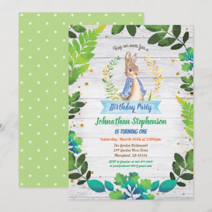 Bunny baby boy first birthday Spring Easter Invitation
