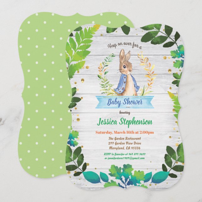 Bunny baby boy shower invitation. Spring Easter Invitation (Front/Back)