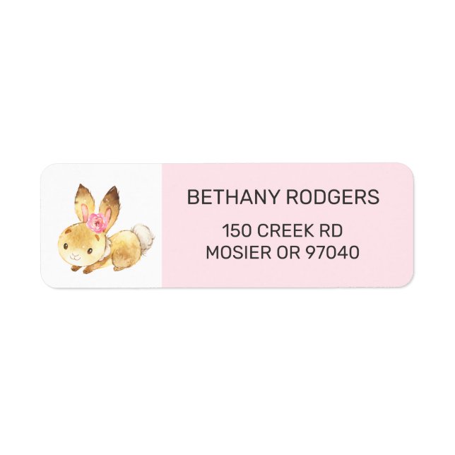 Bunny Baby Girl Shower Envelope Return Address (Front)