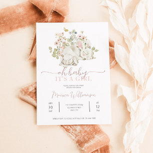 Bunny Baby Girl Shower Invitation
