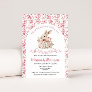 Bunny Baby Girl Shower Invitation Toile