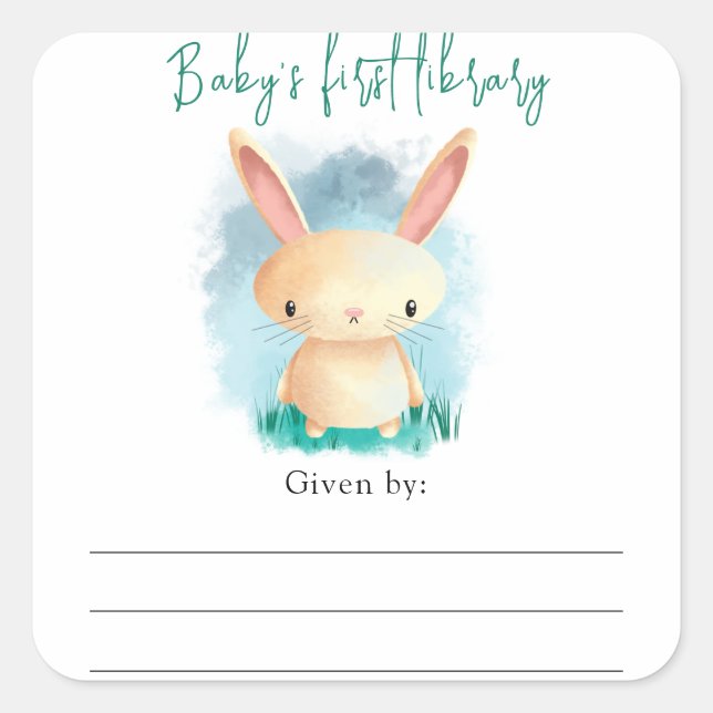 Bunny - Baby Shower bookplate, books for baby Square Sticker (Front)