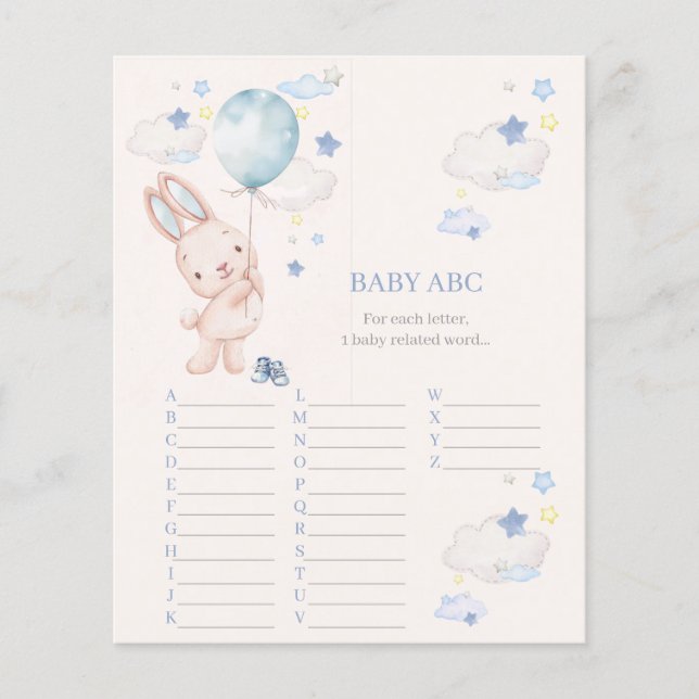 Bunny Baby Shower Boy Game (Front)