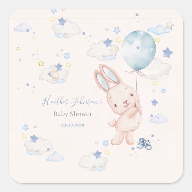 Bunny Baby Shower Boy Square Sticker (Front)