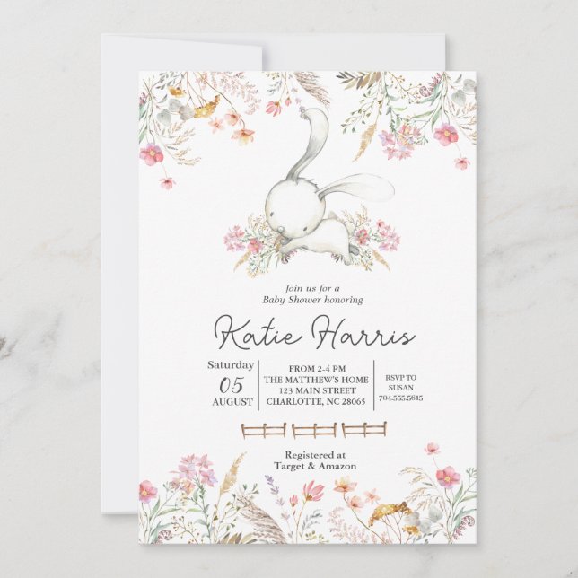 Bunny Baby shower, bunny baby Invitation (Front)