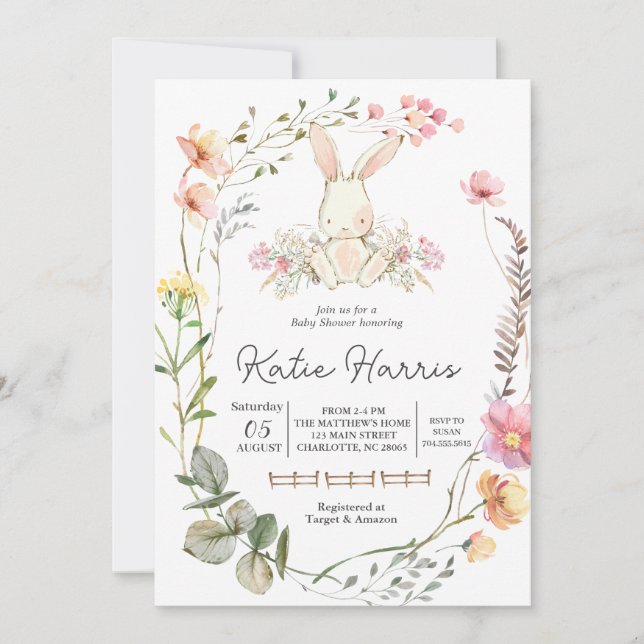 Bunny Baby shower, bunny baby Invitation (Front)