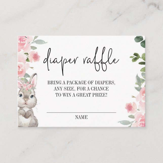 Bunny Baby Shower Floral Diaper Raffle  Enclosure Card (Front)