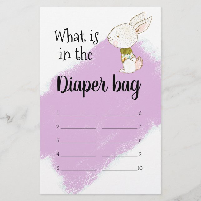 Bunny Baby Shower Game - Diaper bag Flyer (Front)