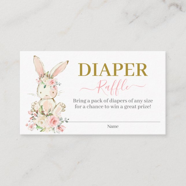 Bunny Baby Shower Girl Diaper Raffle Card (Front)