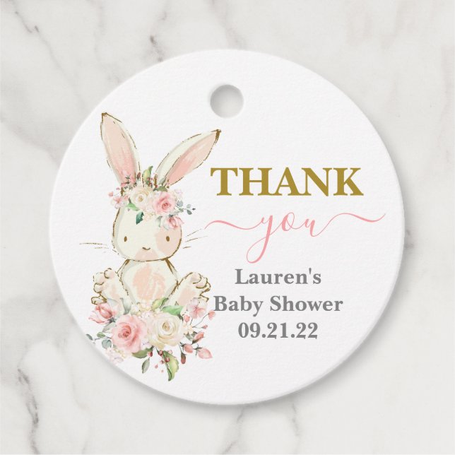 Bunny Baby Shower Girl Favour Tags (Front)