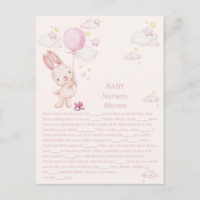 Bunny Baby Shower Girl Game Postcard (Front)