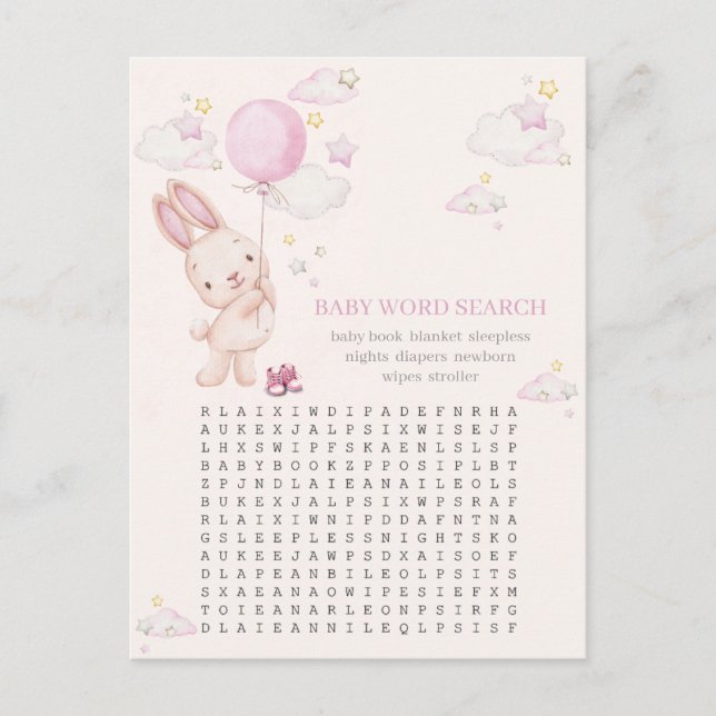 Bunny Baby Shower Girl Game Postcard (Front)