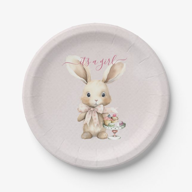 Bunny Baby Shower Girl  Paper Plate (Front)