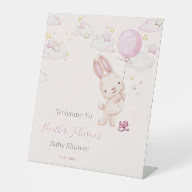 Bunny Baby Shower Girl Pedestal Sign (Front)