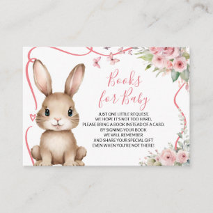 Bunny Baby Shower Girl Pink Floral Books For Baby Enclosure Card