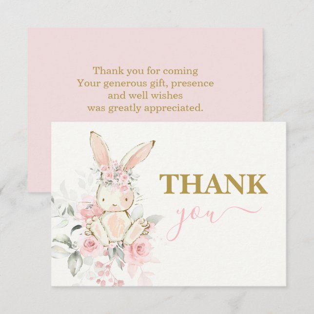 Bunny Baby Shower Girl thank you Note Card (Front/Back)