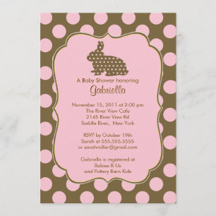 Bunny Baby Shower Invitation Baby Girl Polka Dots