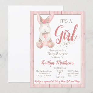 Bunny Baby Shower Invitation for Girl Baby