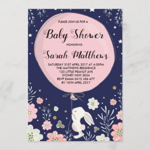 Bunny Baby Shower Invitation Rabbit Navy Pink Star