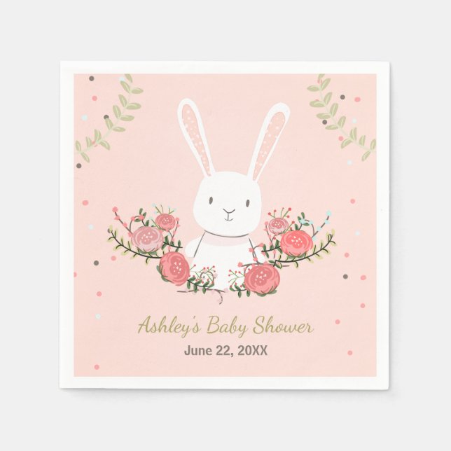 Bunny Baby Shower Paper Napkin Woodland Pink Girl (Front)