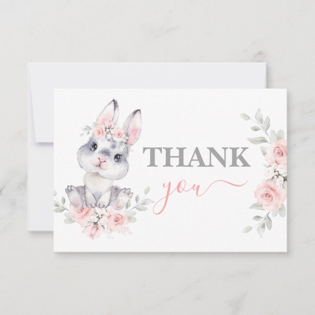 Bunny Baby Shower pink thank you Note Card (Front)