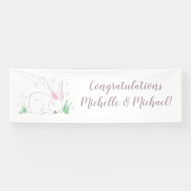 Bunny Baby Shower Spring Pink Girl Banner (Horizontal)