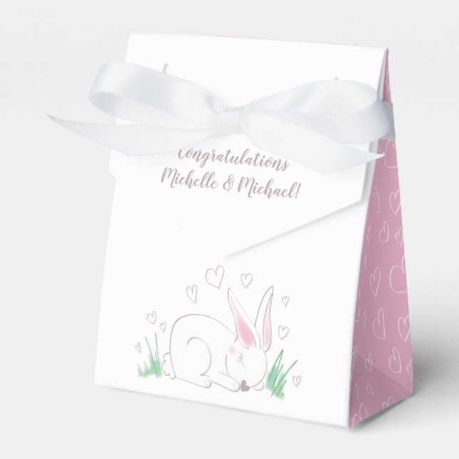 Bunny Baby Shower Spring Pink Girl Favour Box (Front Side)