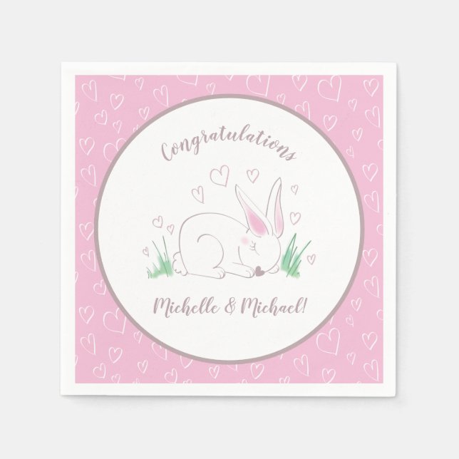Bunny Baby Shower Spring Pink Girl Napkin (Front)
