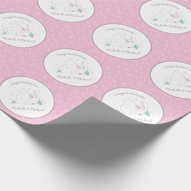Bunny Baby Shower Spring Pink Girl Wrapping Paper (Corner)