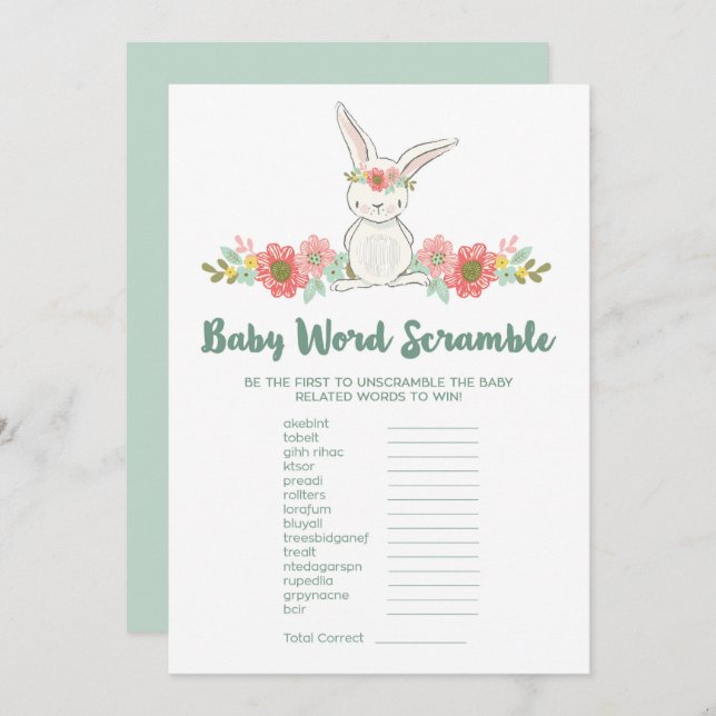 Bunny Baby Shower Word Scramble Game Card (Front/Back)