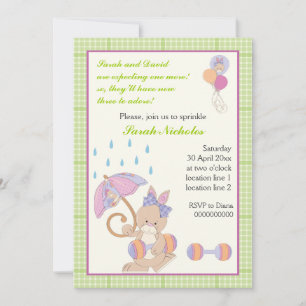 Bunny baby sprinkle lime green plaid border invitation