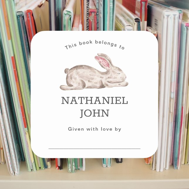 Bunny Baby's First Library + name book Square Sticker (Creator Uploaded)
