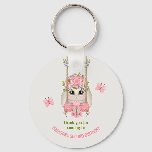 Bunny ballerina floral girl birthday Thank you Key Ring (Front)