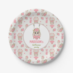 Bunny ballerina pink green floral girl birthday paper plate