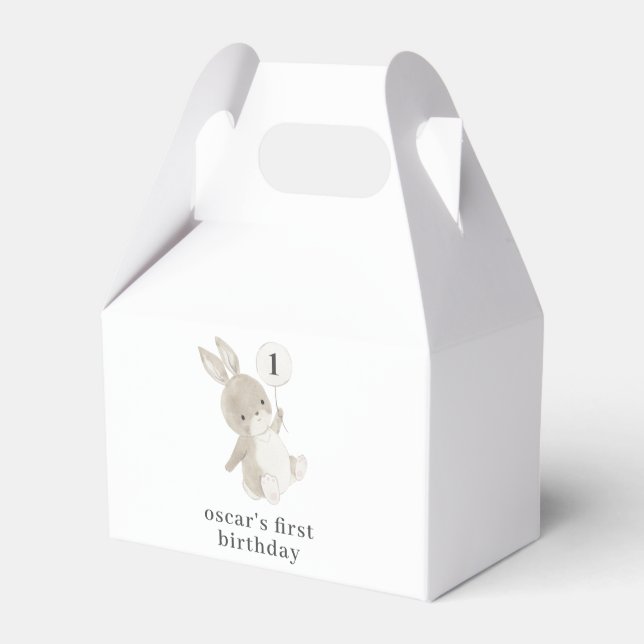 Bunny Balloon 1st Birthday Favour Box (Front Side)
