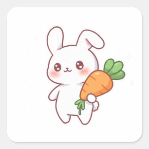 Bunny & Balloon – Sweet Kawaii Style Square Sticker