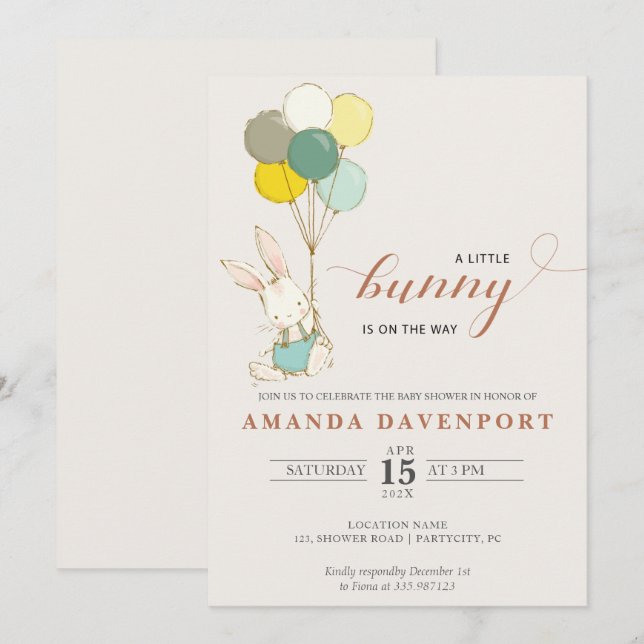 Bunny Balloons baby shower Invitation (Front/Back)