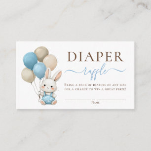 Bunny Balloons Blue Baby Boy Shower Diaper Raffle Enclosure Card