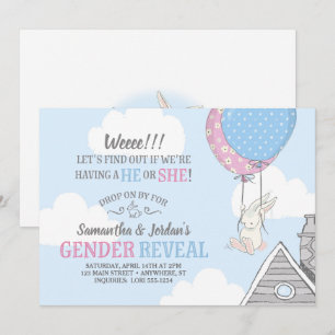 Bunny + Balloons Gender Reveal Invitation