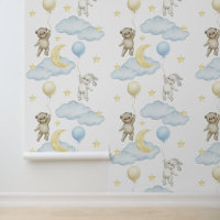 Bunny Bear Balloons Moon Star Cloud Baby Boy